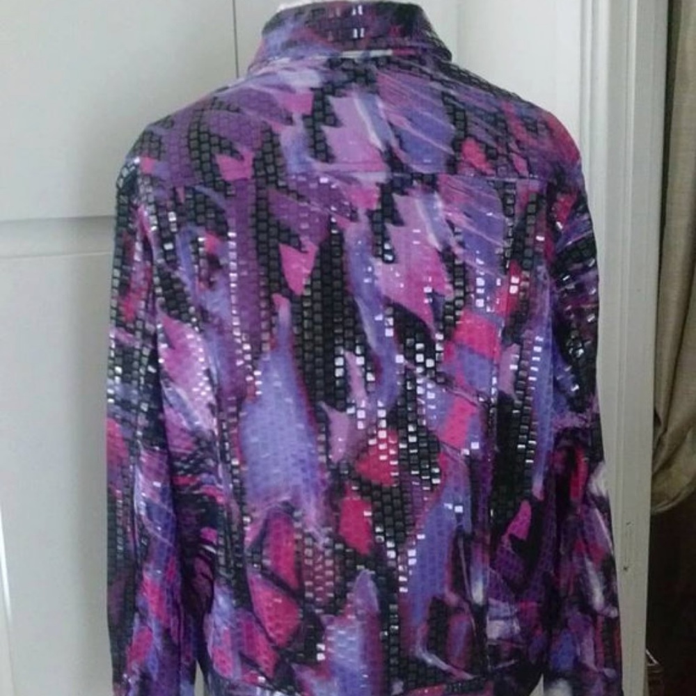 Purple Pink Black Shiny Jacket 80's PL - Picture 3 of 6